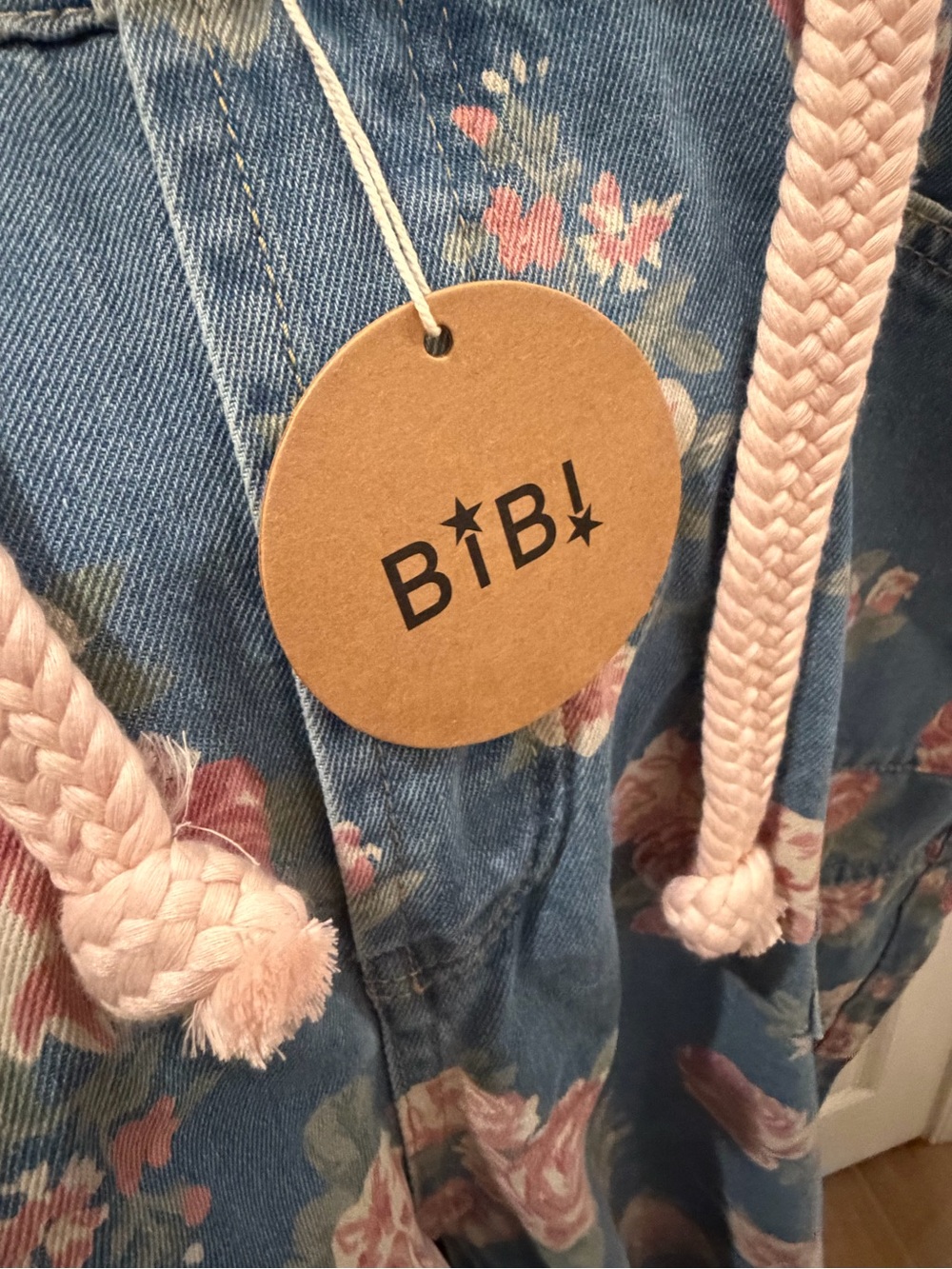 BiBi Denim Jeans with Pink Rose Print and Rope Tie - Picture 4 of 5
